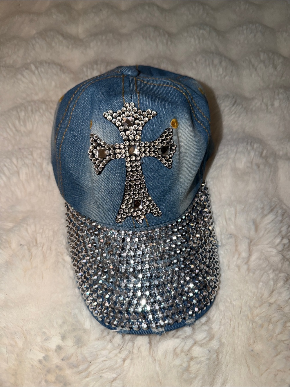 Denim Crystal Cross Cap - Blue
